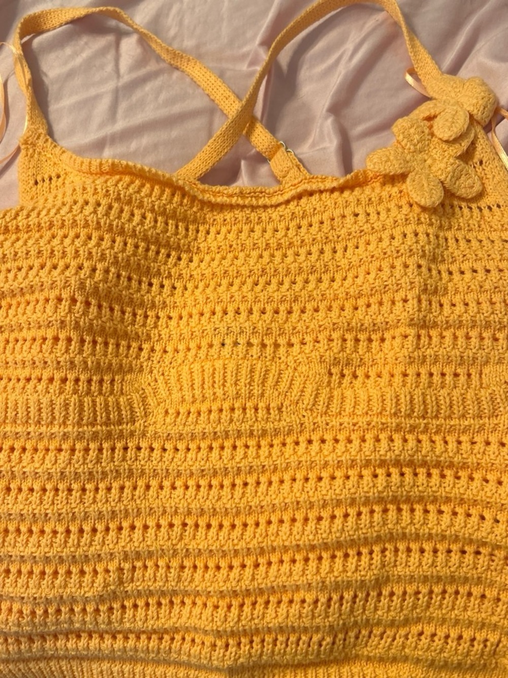 Target Yellow Crochet Tank Top with Floral Accent
